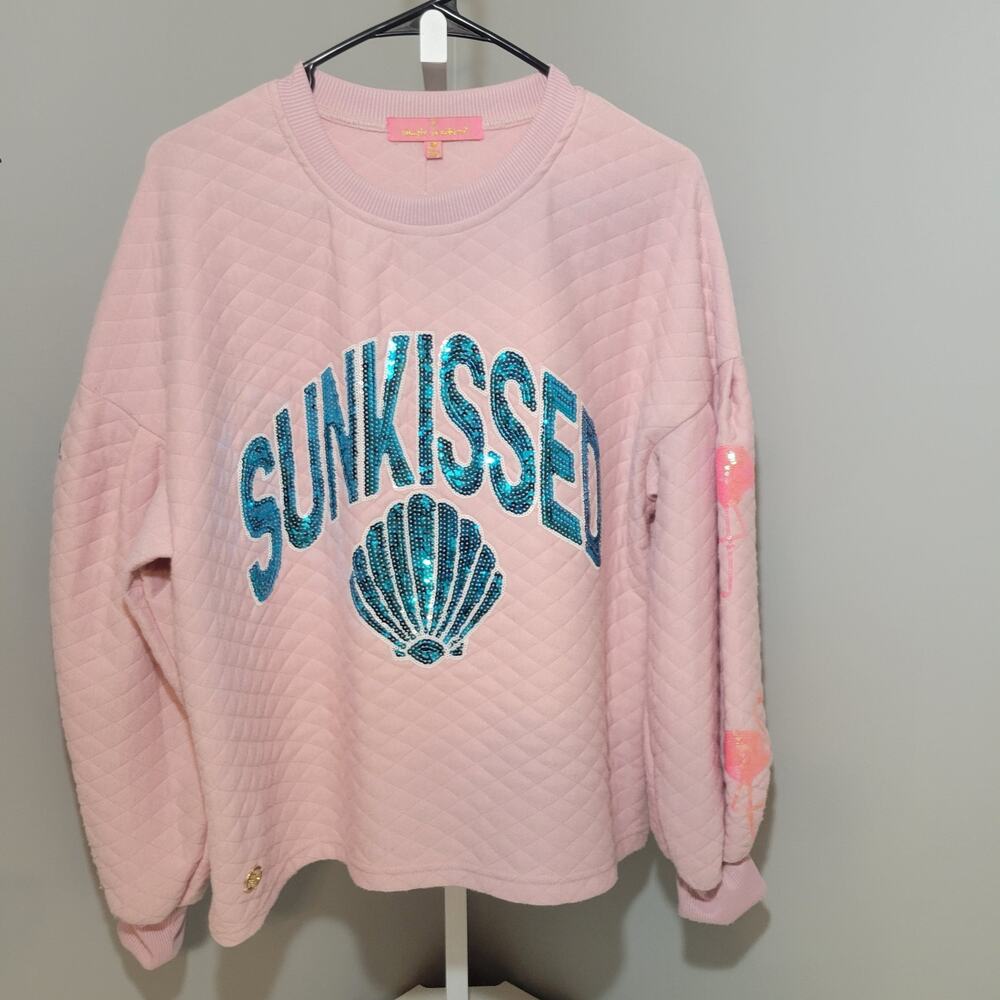 Simply Southern “Sunkissed” Pink Sequin Quilted Sweatshirt Women’s Medium – NWT